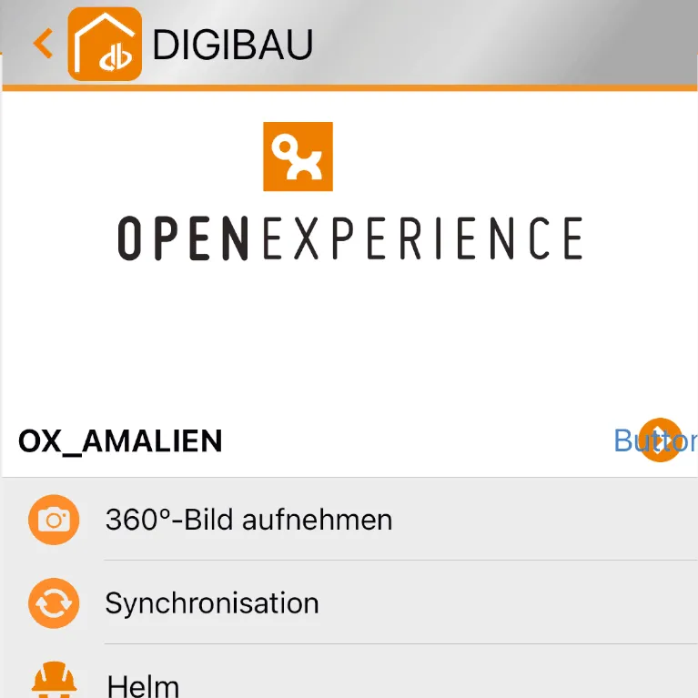 Bau-Fotos-App auf einem Smartphone mit der Steuerung der 360°-Kamera