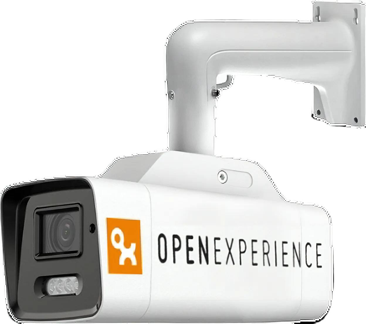Construction Webcam med väggfäste och Open Experience-logotyp, produktvy