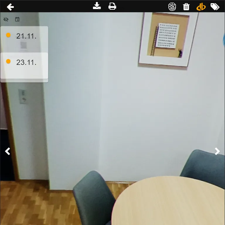 360°-Ansicht mit eingeblendeter Datumsliste zum Wechsel zwischen Aufnahmezeitpunkten