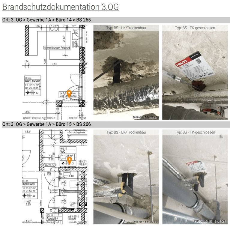 Fire protection documentation with checklists in PDF image documents